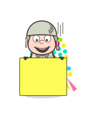 Bir ileti afiş vektör çizim gösterilen çizgi film ordu adam