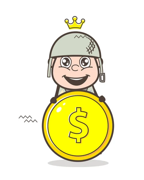 Stock vector Cartoon Army Man with Dollar Coin Vector Illustration