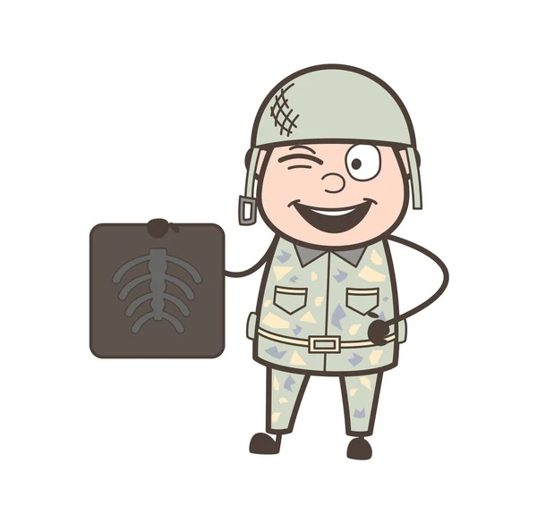 Άνθρωπος του στρατού γελοιογραφία δείχνει εικονογράφηση διάνυσμα έκθεση ακτίνων χ — Διανυσματικό Αρχείο