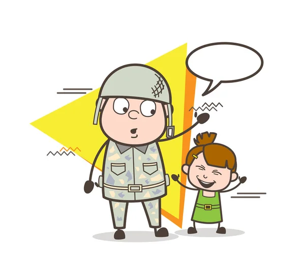 卡通军人与可爱的快乐小女孩矢量图 — 图库矢量图片