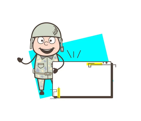 Cartoon Army Man with Ad Banner Vector Illustration — Stock Vector