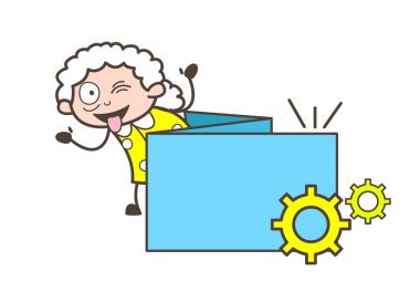 Çizgi film yaramaz büyükanne işlem afiş vektör çizim ile