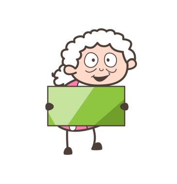 Reklam Banner vektör çizim Holding karikatür büyükanne