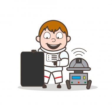 Bir Pano Robot vektör çizim ile gösterilen çizgi film astronot