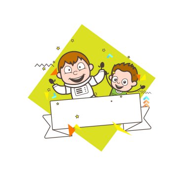 Karikatür mutlu astronot ve afiş vektör çizim çocukla