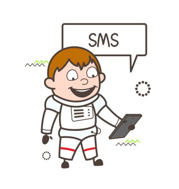 Çizgi film astronot SMS telefon vektör çizim okuma