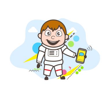 Mesaj mobil vektör çizimde gösterilen çizgi film astronot