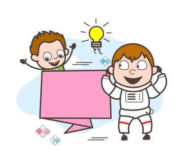Karikatür astronot sevimli çocukla ve ve Banner vektör çizim