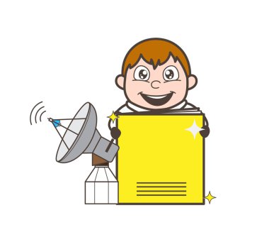 Uydu vektör çizim ile bir defter tutan karikatür astronot