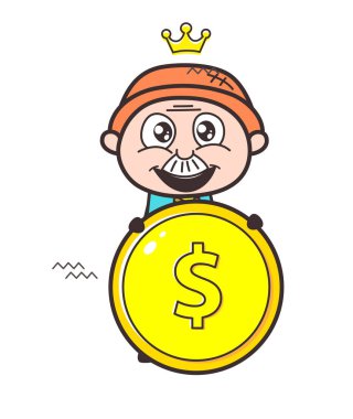 Sevimli çizgi film büyükbaba Doları sikke vektör çizim ile