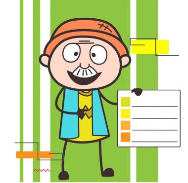 Çizgi film büyükbaba gösteren bir denetim listesi vektör çizim