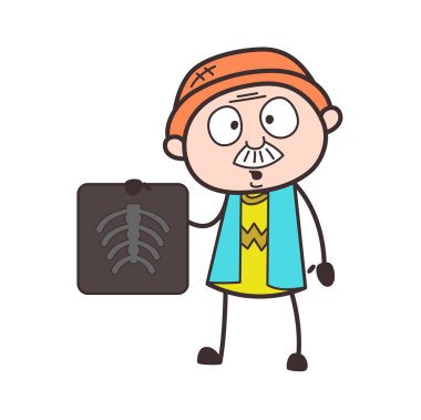 Çizgi film büyükbaba gösteren bir x-ışını rapor vektör çizim