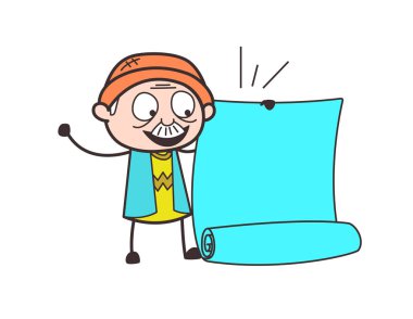 Çizgi film büyükbaba Holding bir parşömen kaydırma afiş vektör çizim