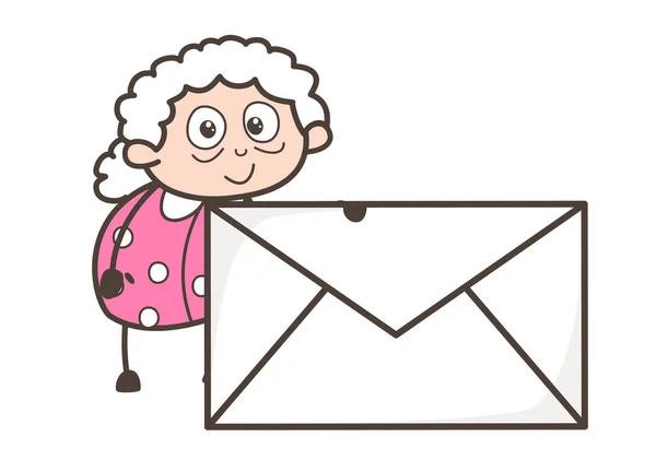 Cartoon Granny met envelop vectorillustratie — Stockvector