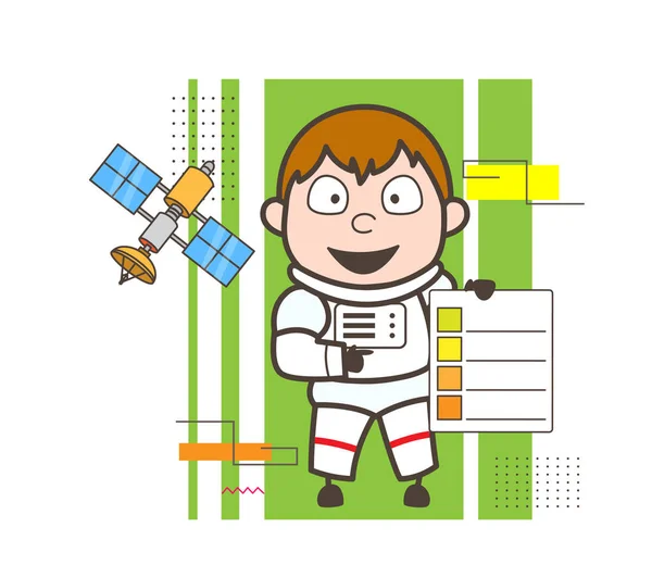 Cartoon Astronaut tonen een controlelijst vectorillustratie — Stockvector