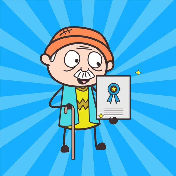 Çizgi film büyükbaba gösteren bir ödül sertifika vektör çizim