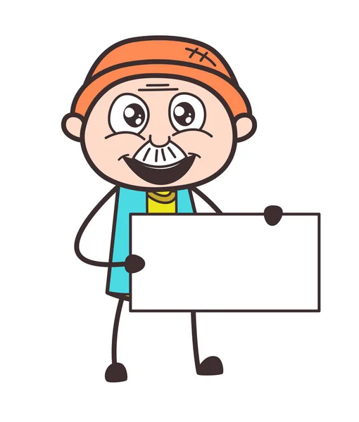 Cheerful Cartoon Grandpa Holding a Banner Vector Illustration — Stock Vector