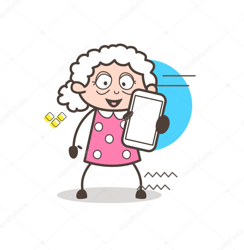 Cartoon Granny Showing a Smartphone Vector Illustration