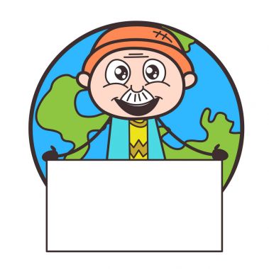 Boş afiş üzerinde dünya arka plan vektör illüstrasyon izole karikatür büyükbaba