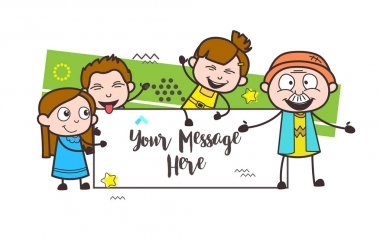 Neşeli çocuklar ve ileti afiş vektör çizim karikatür büyükbabamla