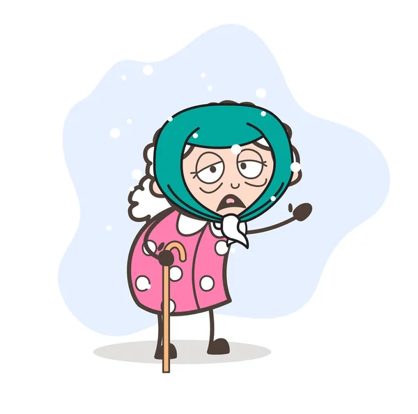 Illustration vectorielle de personnage de mamie malade de bande dessinée — Image vectorielle