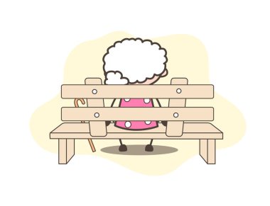 Yalnız vektör çizim oturma çizgi film büyükanne