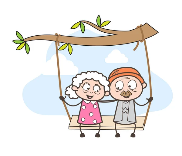 Cartoon Romantic Old Age People Swing Together in Park Vector Illustration  - Stock Image - Everypixel