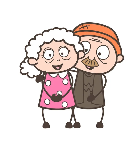 Cartoon Old Age Love Couple Characters Vector Illustration — Stock Vector