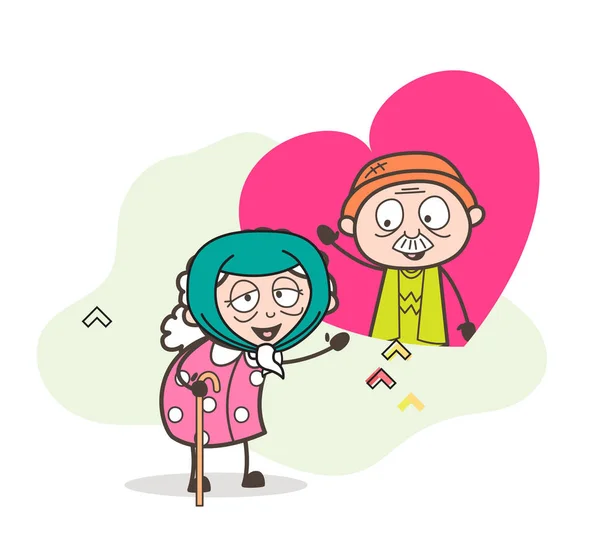 Cartoon sjuk gammal dam förälskelsen i ålderdom vektorillustration — Stock vektor