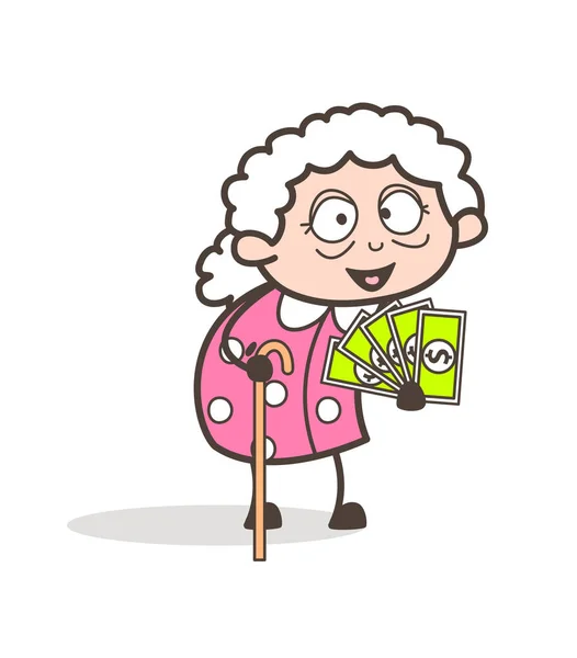 Cartoon Granny Showing Money Vector Illustration — Stock Vector