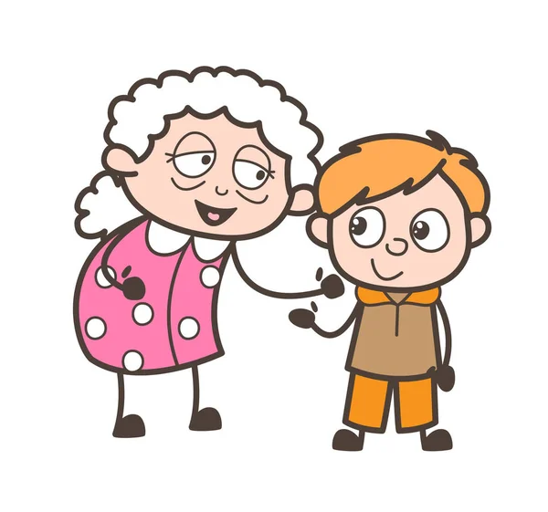 Dibujos animados feliz abuela con nieto vector ilustración — Vector de stock