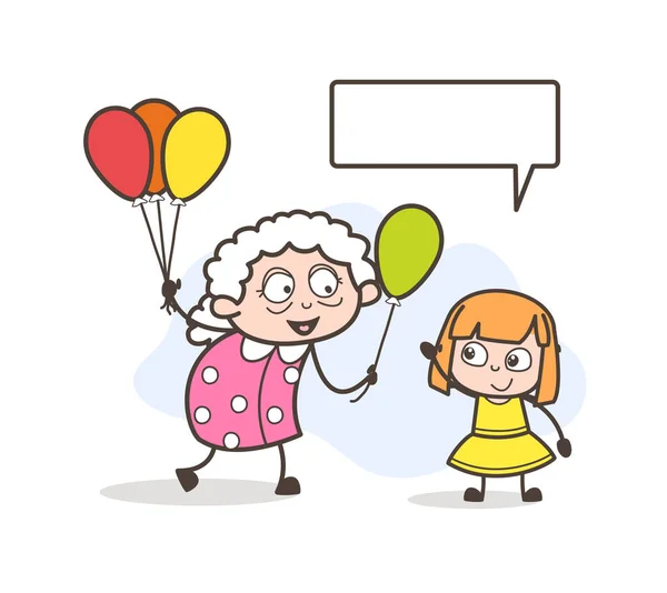 Cartoon Granny Playing with Orphanage Child Vector Illustration — Stock Vector