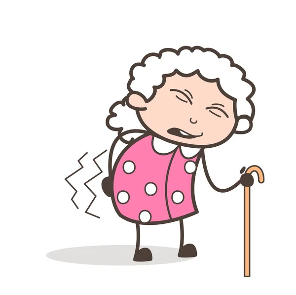 Cartoon Granny met pijn in de taille vectorillustratie — Stockvector
