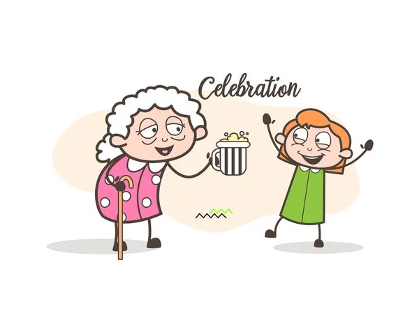 Cartoon mormor fira med barnbarn vektorillustration — Stock vektor