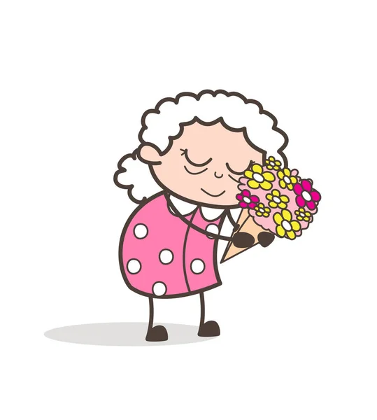 Cartoon Sad Old Lady Remembering Memories Vector Illustration — Stock Vector
