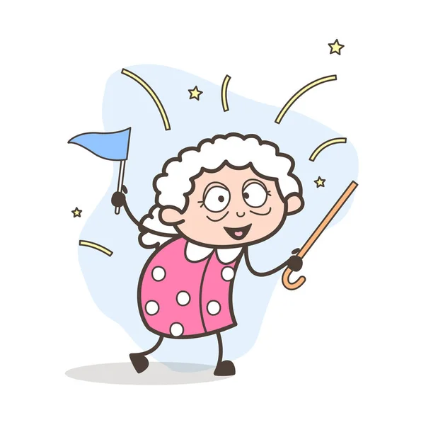 Desenhos animados Joyful Winner Granny Vector Ilustração — Vetor de Stock