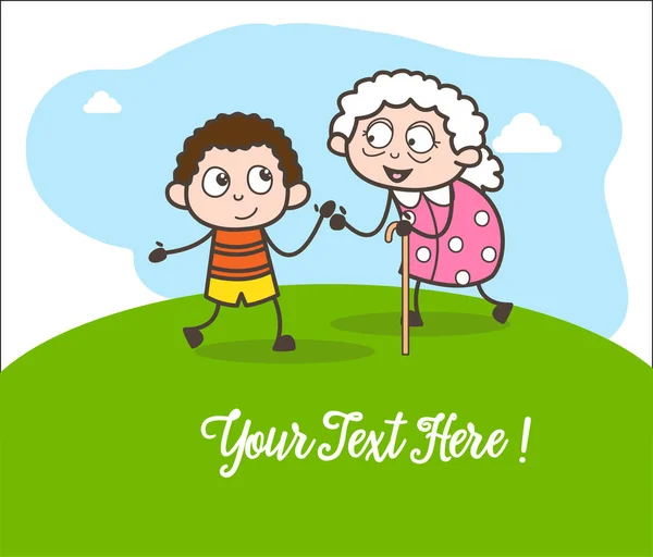 Cartone animato nonna giocare con nipote vettoriale illustrazione — Vettoriale Stock