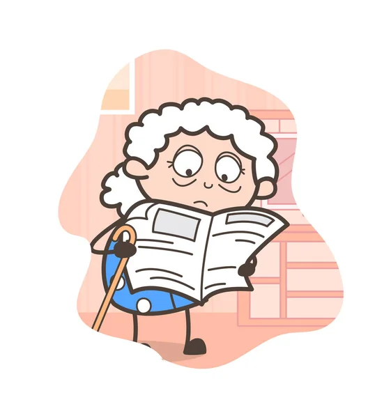 Dessin animé Granny lecture journal vectoriel Illustration — Image vectorielle