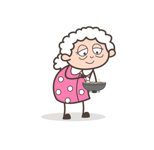 Γελοιογραφία γιαγιά προετοιμασία τροφίμων εικονογράφηση διάνυσμα — Διανυσματικό Αρχείο