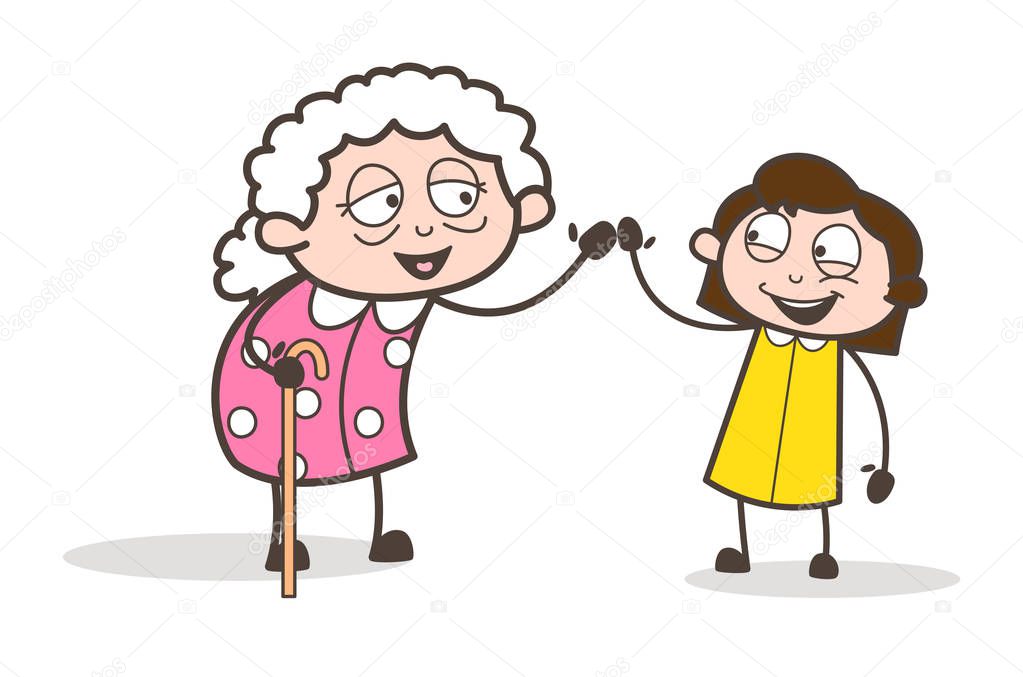 Cartoon Granny and Granddaughter Having Fun Together Vector Illustration