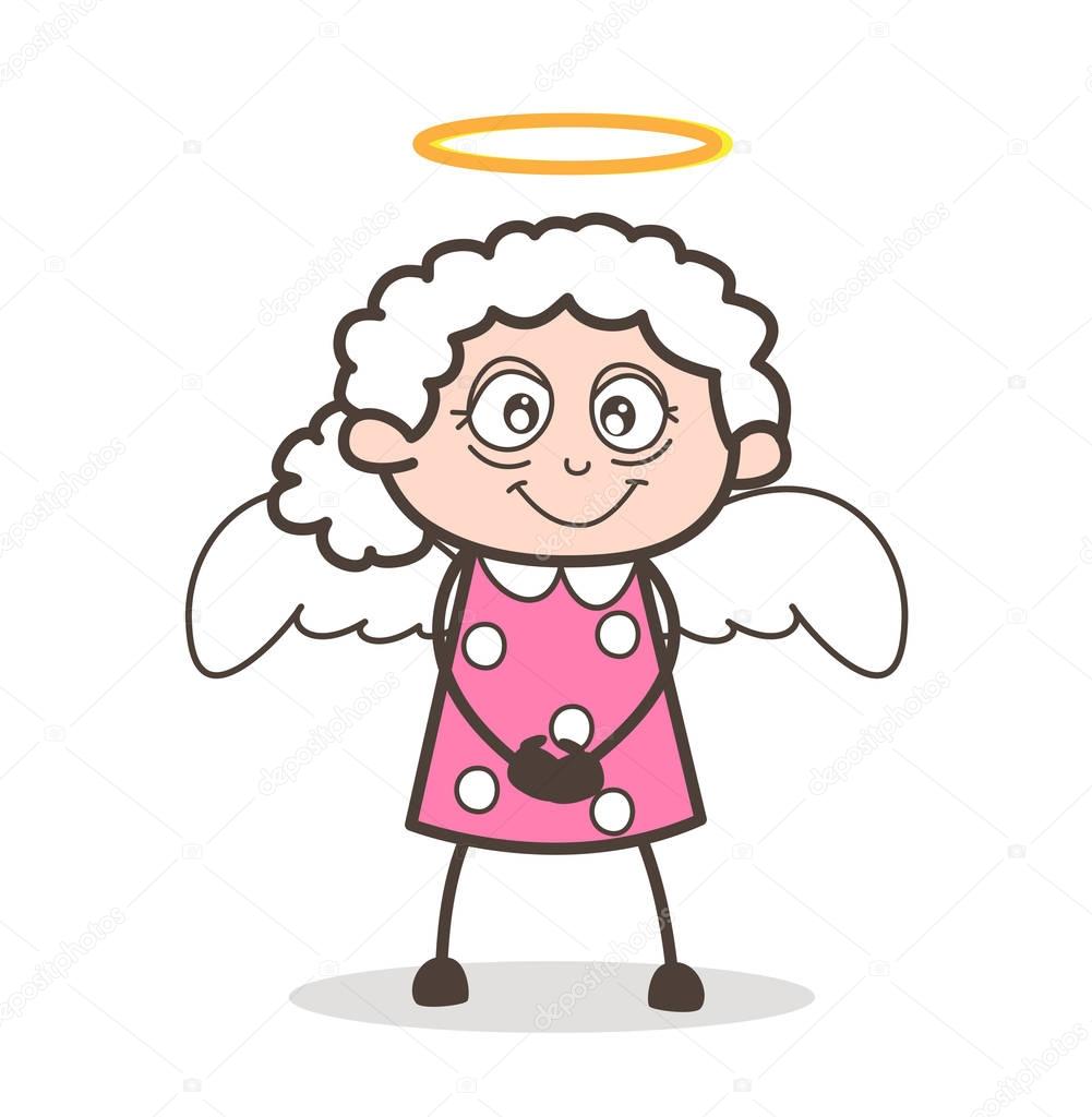 Cartoon Cute Granny Angel Vector Illustration
