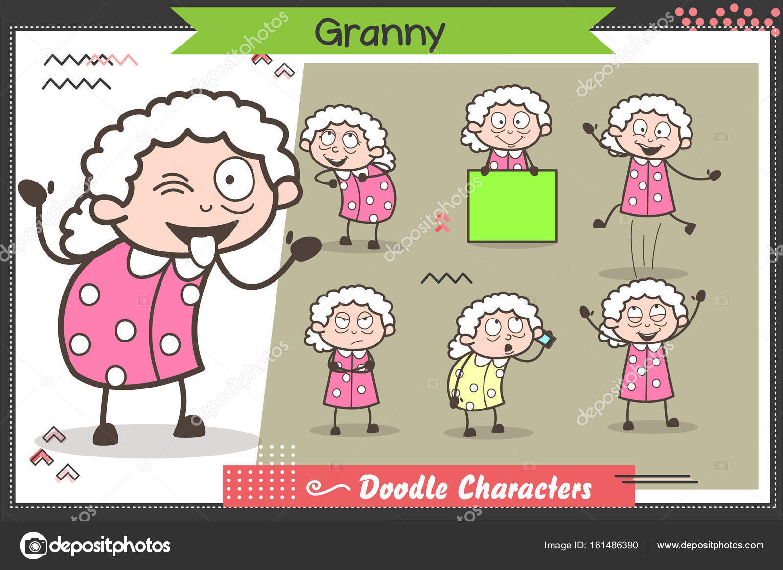Cartoon Funny Granny Character Many Expressions and Poses Vector Set Stock vector...