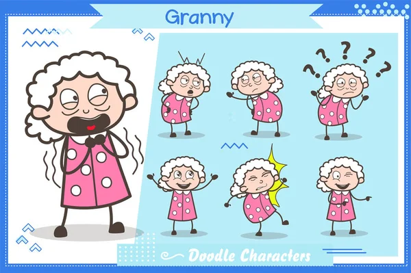 Serie di illustrazioni del vettore di espressioni della nonna del carattere comico — Vettoriale Stock