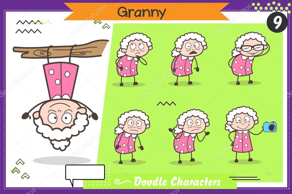Cartoon Funny Granny Character Various Action and Concepts Vector Set