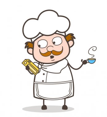 Çizgi film Şef Holding tarifi ve sıcak enerji içecek vektör çizim bir kitap