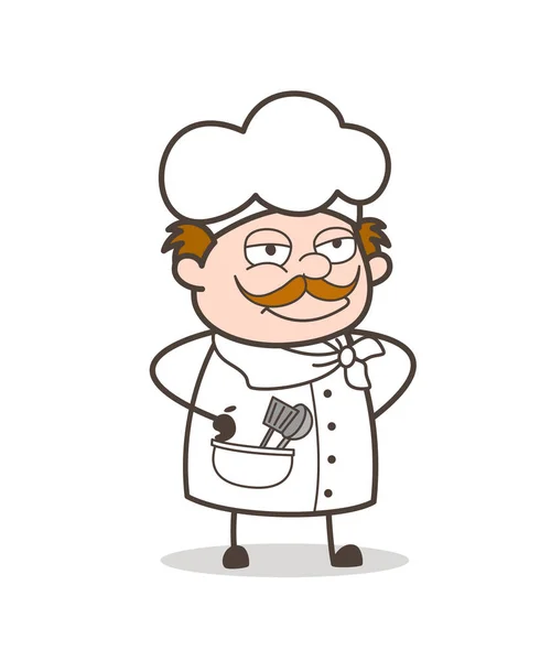 Cartoon Old Chef Slightly Smiling Face — Stock Vector