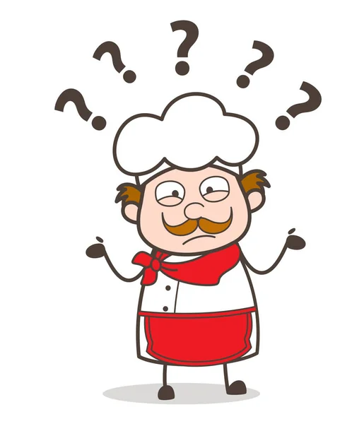Cartoon Old Chef Loking Very Confused Vector Concept — Stock Vector