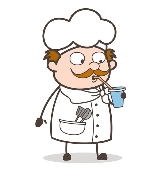 Chef de dibujos animados beber café frío Vector Ilustración — Vector de stock