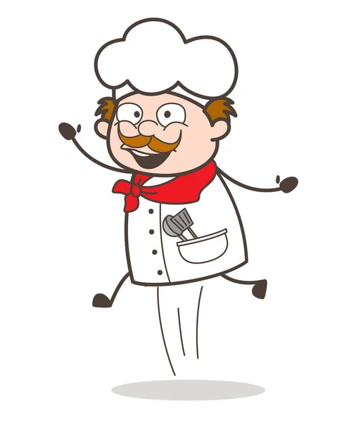 Dessin animé Chef drôle Saut dans l'excitation Illustration vectorielle — Image vectorielle