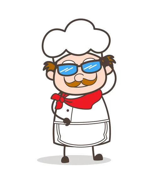 Cara sonriente del chef de dibujos animados con gafas de sol — Vector de stock